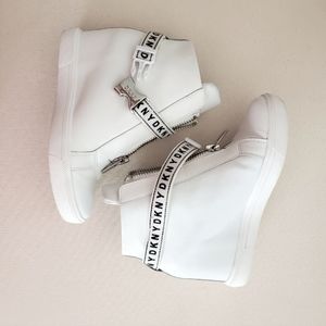 DKNY white leather wedge sneakers 6